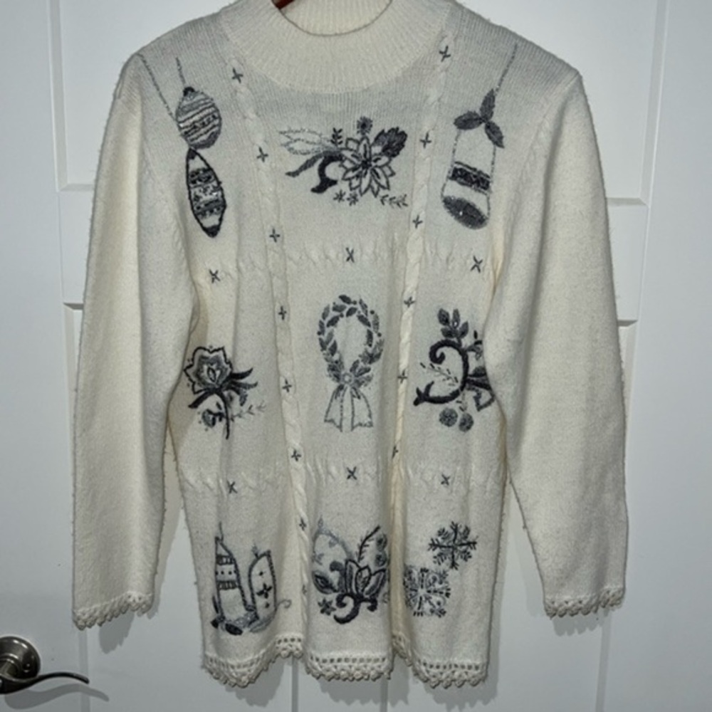Vintage Koret Petites Embroidered Christmas Sweater Sz S